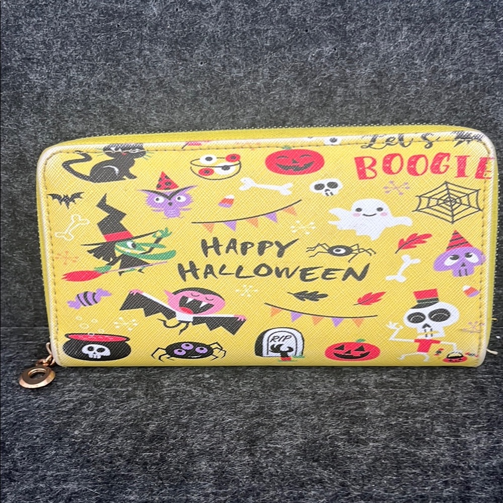 Happy Halloween Themed Yellow Clutch Zipper Wallet